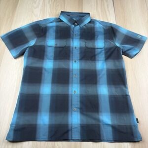 Kuhl Response Short Sleeve Button Up Shirt Blue Black Plaid Lightweight Mens L